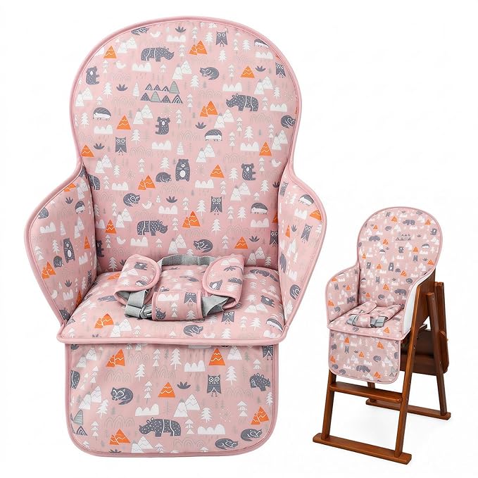 High Chair Pad, High Chair Cushion, Seat Cushion Breathable Pad, Cute Pattern,Comfortable Seat Belt Design, Soft and Comfortable, Baby Sits More Comfortable (Pink Animal Pattern)