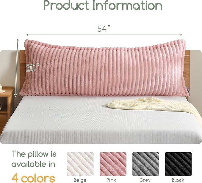 HIGOGOGO Memory Foam Body Pillow, Thickened Large Long Bed Pillow for Adults, Full Body Pillow with Removable Pillow Cover(20x54 Inch),Pink