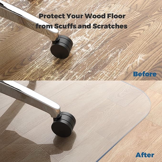 Yecaye Office Chair Mat for Hardwood Floor, Clear Computer Desk Chair Mat, PVC Heavy Duty Floor Protector for Rolling Chairs, Can't be Used on Carpet (Transparent, 48" x 55")