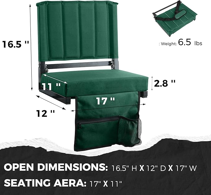SPORT BEATS Stadium Seats with Back Support Bleacher Chairs with Back and Cushion Thick Padded Bleacher Seats Includes Shoulder Strap