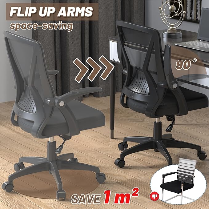 Mesh Ergonomic Office Computer Desk Chair Height Adjustable with Flip Up Armrest and Lumbar Support for Home