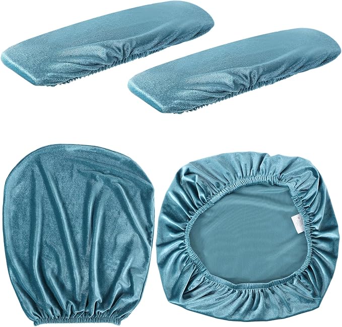 Tallew 4 Pcs Office Chair Covers Set Computer Universal Protective Stretchable Chair Seat Covers Desk Armrest Slipcovers Pads Office Cushion Backrest for Rotating(Lake Blue)