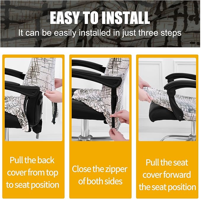 Smiry Stretch Printed Office Computer Chair Covers, Universal Desk Rotating Chair Slipcovers Removable Washable, Soft Fit Anti-Dust Spandex Protector Cover with Zipper, Brown and White