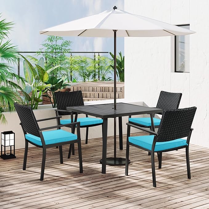Outdoor Chair Cushions 18.5x16 Inch Water Resistant Patio Chair Cushions with Tie 3 Year Color Fastness Thick Outdoor Seat Cushion for Patio Furniture Teal Set of 4