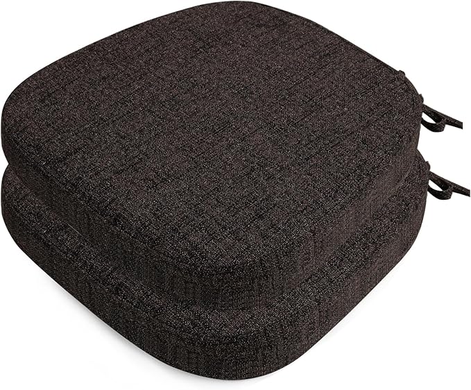 SINOSSO Thickened 2.5" Dining Chair Cushions, Soft Blended High Density Support Foam Kitchen Seat Cushions with Ties, U-Shaped Non-Slip Indoor Chair Pads, 16.5" x 16", 2 PCS, Dark Brown