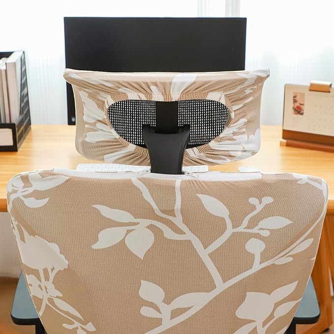 Ergonomic Office Chair Covers Set with Headrest Cover Floral 2 Pieces Stretch Desk Computer Office Chair and Headrest Slipcovers Washable