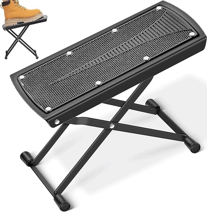 CAHAYA Guitar Foot Stool: 6 Position Height Guitar Foot Rest Folding Extra Stable Foot Rest Stool with Rubber Feet and Non-Slip Rubber Pad for Classical Guitar Player CY0337