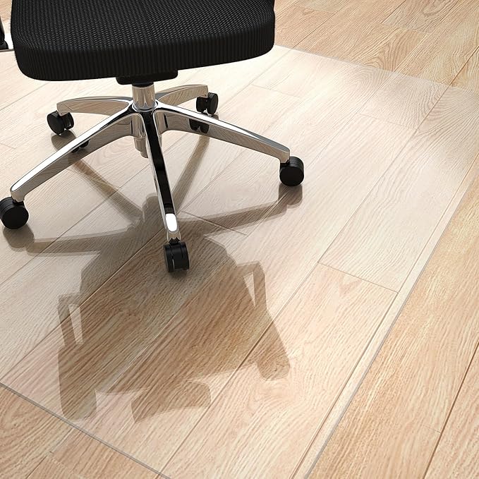 Yecaye Office Chair Mat for Hardwood Floor, Clear Computer Desk Chair Mat, PVC Heavy Duty Floor Protector for Rolling Chairs, Can't be Used on Carpet (Transparent, 48" x 55")