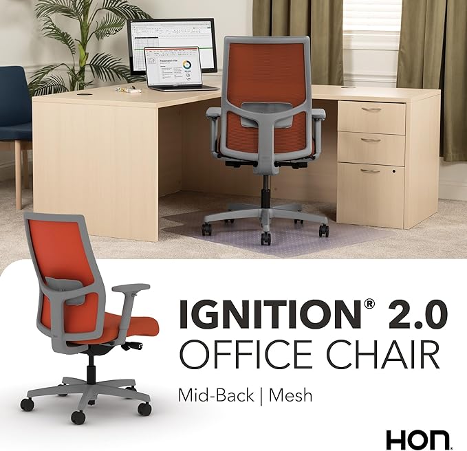 HON Ignition 2.0 Mid Back Task Chair, Spectrum Mesh, Advanced Synchro-Tilt Control, Office Chair with Lumbar Support, Height and Width Adjustable Arms, Titanium Frame, Salamander
