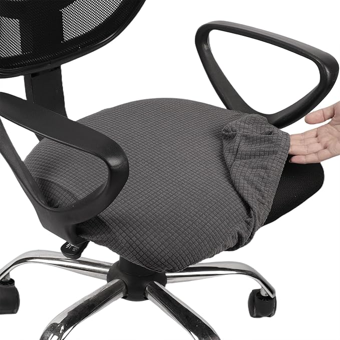 Melaluxe Stretch Jacquard Office Chair Cover, Removable Washable Desk Chair Cover Rotating Chair Seat Slipcover, Dark Gray