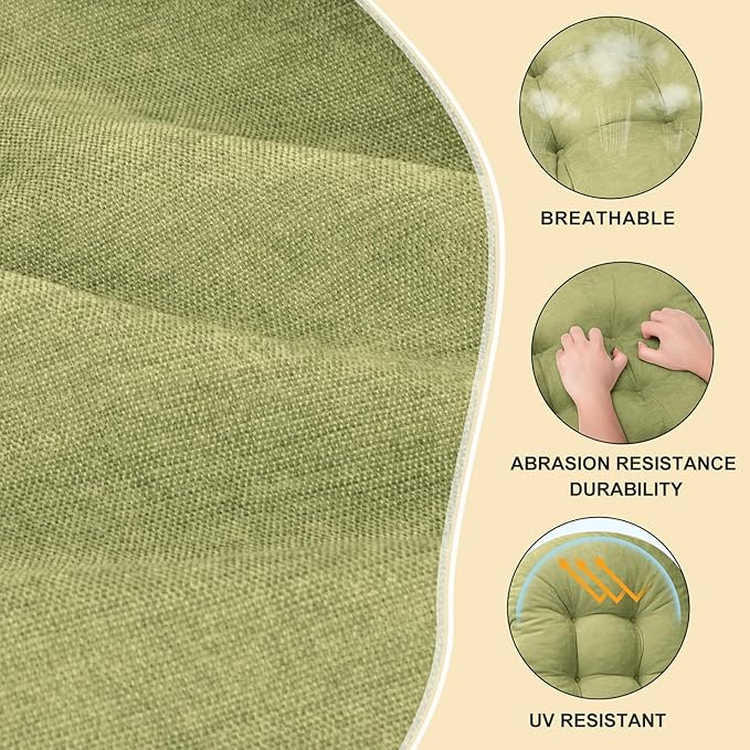 Rocking Chair Cushion - Chenille Fabric, High-Density Sponge, Durable Comfort Double-Sided Tufted Seat Pads with Ties, Chenille︱Avocado Green, 44x19x4 inch