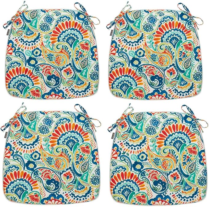 Magpie Fabrics 17"x16"x2" U-Shape Chair Cushions with Ties 4 Count, Outdoor Indoor Waterproof All Weather Seat Pads Decoration for Patio Garden Dining Office - Paisley Multi