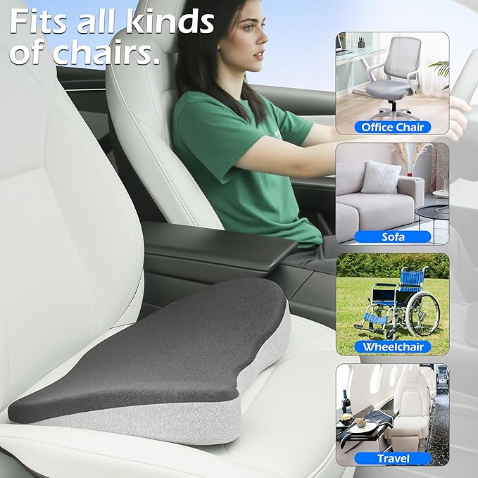 Car Seat Cushion, 2 in 1 Wedge Car Cushions or Lumbar Support for Driving, Extra Large Memory Foam Seat Cushion for Sciatica Pain Relief, Driver Seat Cushion for Car Truck, Black