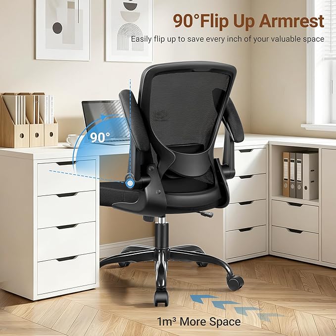 BESTFAIR Ergonomic Office Chair, Mesh Computer Desk Chairs with Lumbar Support, Swivel Desk Chair with Flip-up Arms and Adjustable Height, Black, 4-Pack