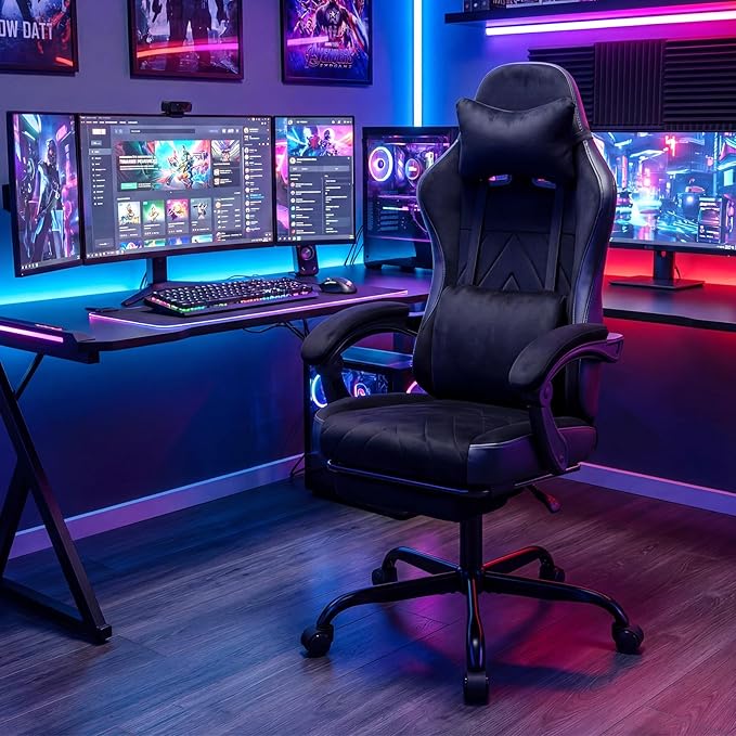 Goplus Gaming Chair, Ergonomic Office Chair with Foot Rest, Lumbar Support, Linkage Armrests, Detachable Headrest, 360°Swivel Computer Desk Chair w/Adjustable Backrest & Height, 330 lbs Capacity