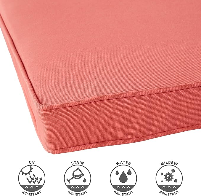 Outdoor 18 inch Square Patio Dining Chair Pads – Comfortable Fiber-Filled Seat Cushions with Ties, Reversible Polyester Fabric - Coral, Set of 2