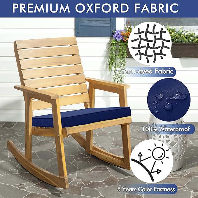 Outdoor Chair Cushions 24 x 24 Inch Water Resistant Patio Chair Cushions with Tie 3 Year Color Fastness Thick Outdoor Seat Cushion for Garden Lawn Patio Furniture Navy Set of 2