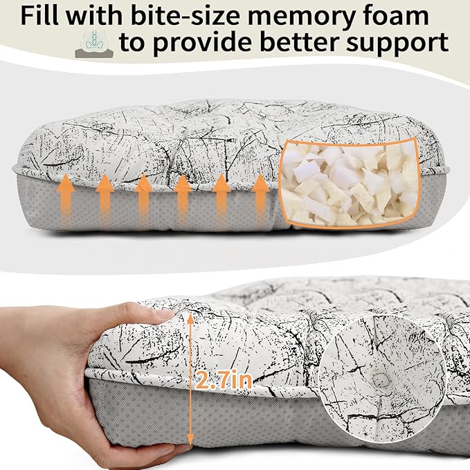 Marble Pattern 3" Chair Cushion for Dining Chair, Filling Bite-Size Memory Foam U-Shaped Seat Cushions for Kitchen Chairs, Non-Slip Indoor Chair Pad with Ties, 1 PCS, White