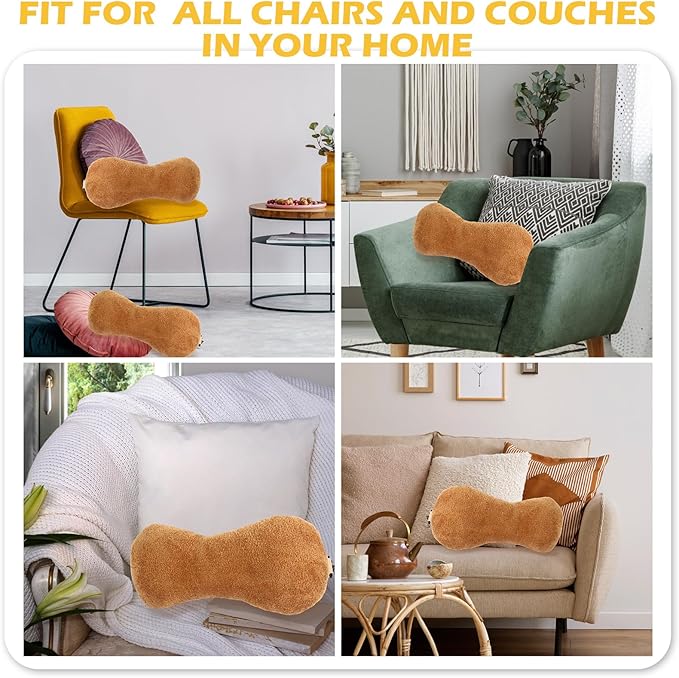 Colingmill 1 Pc Neck Pillow for Recliner Headrest Pillow Bone Shaped Chair Plush with Adjustable Strap Neck Support and Pain Relief Curve Head Cushion for Car Travel Airplane (Camel)