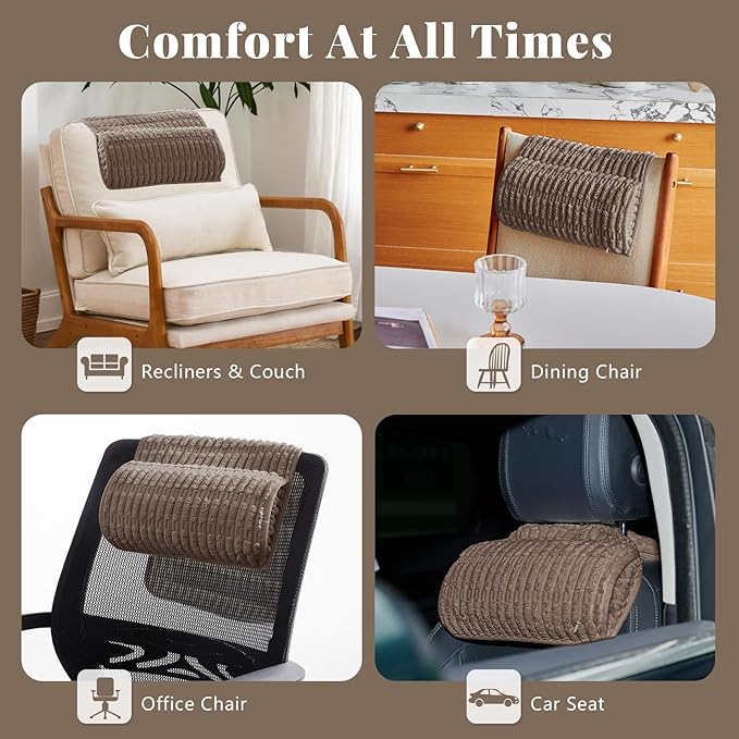 Headrest and Support Pillow,Recliner Pillow for Neck, Head, or Foot for Office or Massage Chairs, Neck Pain Relief and Cervical Support. Nonslip, Zipped Cover. (Brown, 5.5" Wx13 Lx3 H)