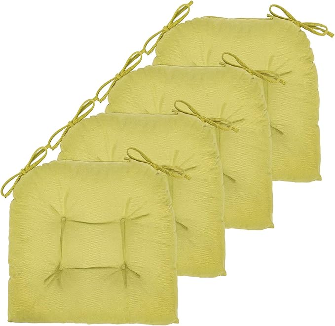 Chair Cushion, Chair Cushions for Dining Chairs, Chair Pads and Mat with Ties for Indoor Kitchen Seat and Desk (Grass Green, 4 Count - 17 x 16 in)