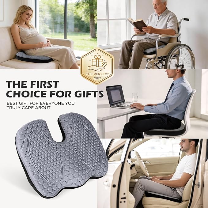 Seat Cushion - Foam Seat Cushion for Office Chairs & Car Cooling Gel Memory - Seats Sciatica & Hip & Coccyx Pain Relief Desk Chair Cushion for Long Sitting Office Workers, Gaming, Car Drivers