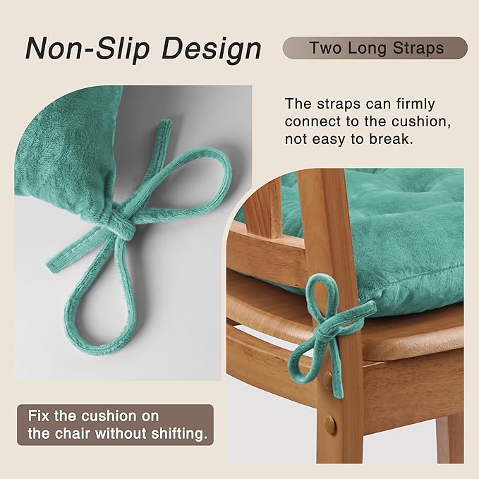 OVOV 6 Pack Chair Cushions for Dining Chairs Soft Seat Cushions for Kitchen Desk Chairs Square Chair Pads with Ties (15.5"x15.5" Lake Blue)