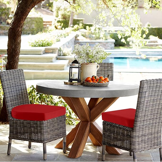 idee-home Outdoor Chair Cushions Set of 2, Thick 17" x 17" Outdoor Seat Cushions Patio Furniture Waterproof with Ties, Dining Pads