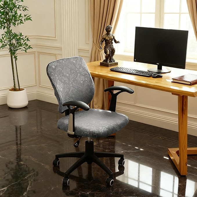 FORCHEER Desk Chair Cover Stretch Velvet Dark Grey 2 Piece for Split Office Chair Slipcovers Washable Removable