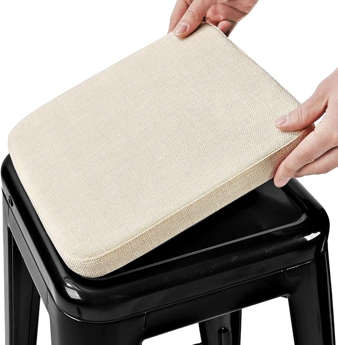BUYUE Friendly Woven Fabric Magnetic Bar Stool Cushion 1 Piece, Enhanced Anti-Slip Breathable Small Chair Seat Pad for Café Bistro Stackable Metal Stool (Square, Beige, 1)
