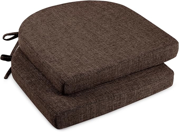 downluxe Indoor Chair Cushions for Dining Chairs, Soft and Comfortable Textured Foam Kitchen Chair Pads with Ties and Non-Slip Backing, 16" x 16" x 2", Brown, 2 Pack
