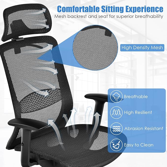 Breathable Mesh Office Chair - High Back Ergonomic Desk Chair with Flip-Up Armrests, Rolling Swivel, Adjustable, Ideal for Hot Weather and Mesh Ventilation