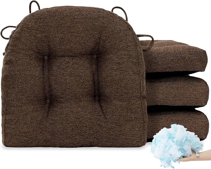 Tromlycs Chair Cushions for Dining Chairs Kitchen Seat Cushions Room Set of 4 Pads with Ties Indoor Non Slip Office 18 x 18 Inch, Dark Brown