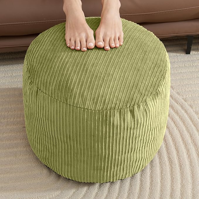 WSOFRLAC Pouf Ottoman Foot Stools Ottoman with Foam Small Corduroy Ottomans for Living Room Ottomans Pouf 20x15 Floor Poufs Foot Rest for Office Chair Sage Green Foot Stool Small