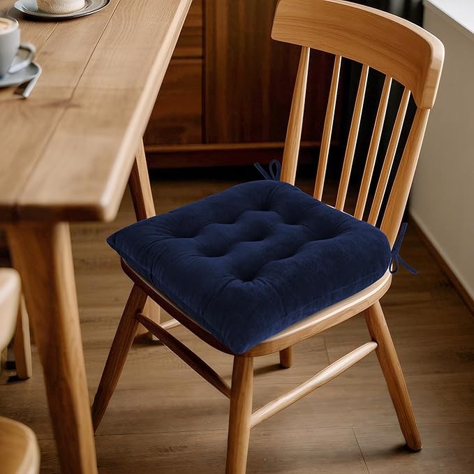 ELFJOY 4 Pack Chair Cushions for Dining Chairs Chair Pads Cushion for Kitchen Office Tufted Square Seat Cushion with Ties (U Shape Navy)