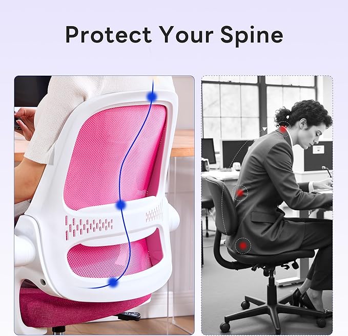 amseatec Office Chair，Ergonomic Mesh Desk Chair,Flip-Up Arms,Adjustable Height,Breathable Mesh Back & Thick Cushion Seat,360°Swivel Rolling Computer Chair,BIFMA Certified,Supports 300 lbs(Pink)