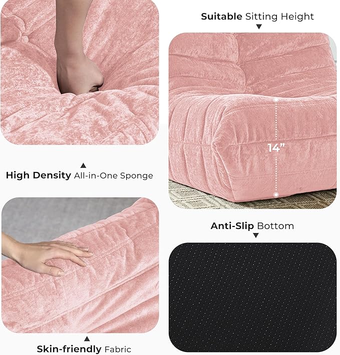 HABUTWAY Bean Bag Chair, Giant Bean Bag Chairs for Adults, Bean Bag Sofa with Filler Faux Fur, Memory Foam Bean Bag Couches Fireside Lazy Sofa for Living Room, Bedroom, Office (Pink)