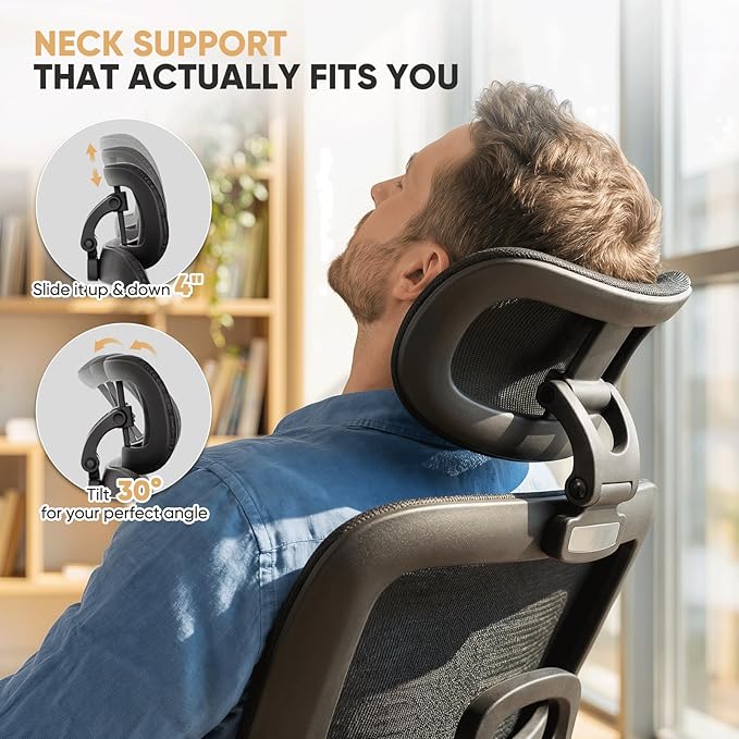 Magshion Ergonomic Mesh Office Chair, Swivel Executive Chair with Adjustable Headrest, 3D Armrests, Tilt Lock and Lumbar Support, Desk Chair for Home Office, 350 LBS Capacity, Black