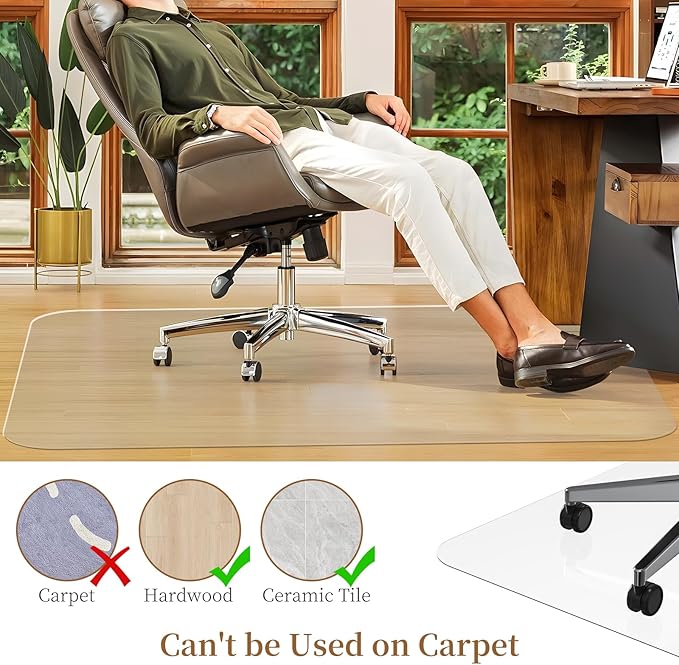 53" X 45" Office Chair Mat for Hardwood Floor, PVC Clear Desk Chair Mat for Hard Floors - Can't be Used on Carpet
