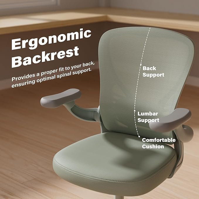 GYI Ergonomic Office Chair, Mesh Desk Chair with Adjustable Lumbar Support and 3D Flip-up Arms, Computer Chair with Wheels, All Grey