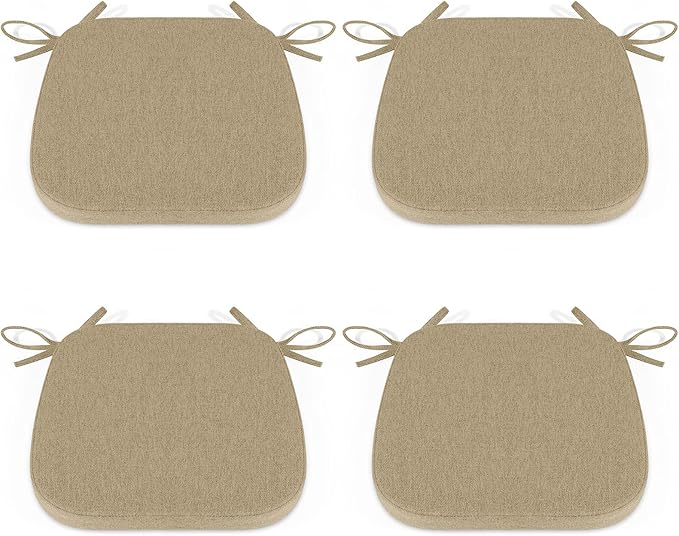 Shinnwa Dining Chair Cushions Set of 4, Non Slip Seat Cushions for Kitchen Chairs with Ties, 4 Pack, 15 x 15.5 inches, Natural Linen