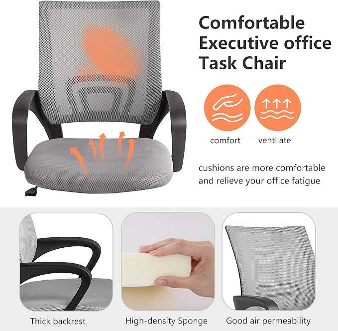 PayLessHere Home Office Chair Desk Computer Chair Adjustable Ergonomic Chair Lumbar Support Armrest Executive with High Density Mesh 360 Degree Swivel Chair for Adults Chair (Pack of 1, Grey)