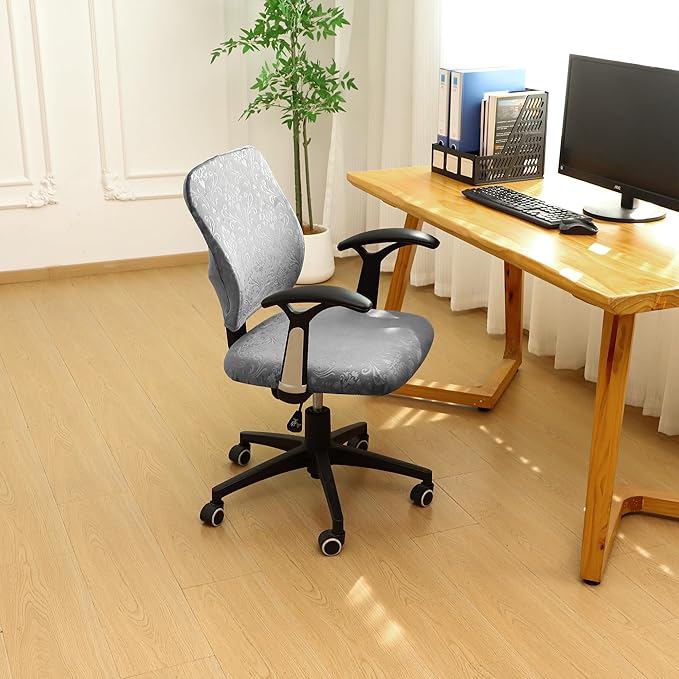 FORCHEER Desk Chair Cover Stretch Velvet Dark Grey 2 Piece for Split Office Chair Slipcovers Washable Removable
