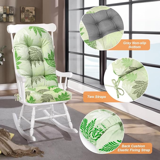 Rocking Chair Cushion, Personalized Design Printed Patterns/Fabrics, High-Density Sponge, Durable Comfort Non-Slip Bottom Tufted Seat Pads with Ties, 44x19x4 inch