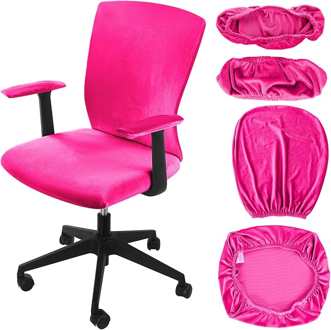 Tallew 4 Pcs Office Chair Covers Set Computer Universal Protective Stretchable Chair Seat Covers Desk Armrest Slipcovers Pads Office Cushion Backrest for Rotating(Rose Red)