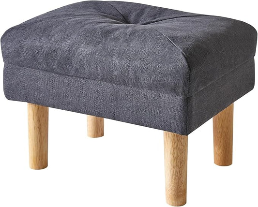 YMYNY 15.75" Small Foot Stool Ottoman, Footrest with Sponge Soft Padded Seat, Cotton-Linen Blend Fabric Footstool for Sofa, Bedroom, Living Room, Entryway, Solid Wood Legs, Dark Grey UHBD023BG