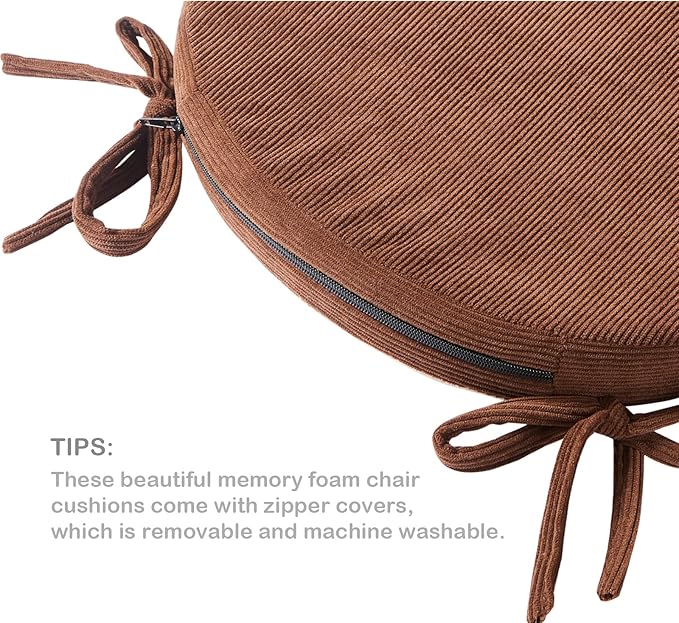 Big Hippo Chair Pads Memory Foam Chair Cushion with Ties for Dining Chair Non Slip Kitchen Pads and Dining Room Seat Cushion with Machine Washable Cover - 17"x16" (Brown)