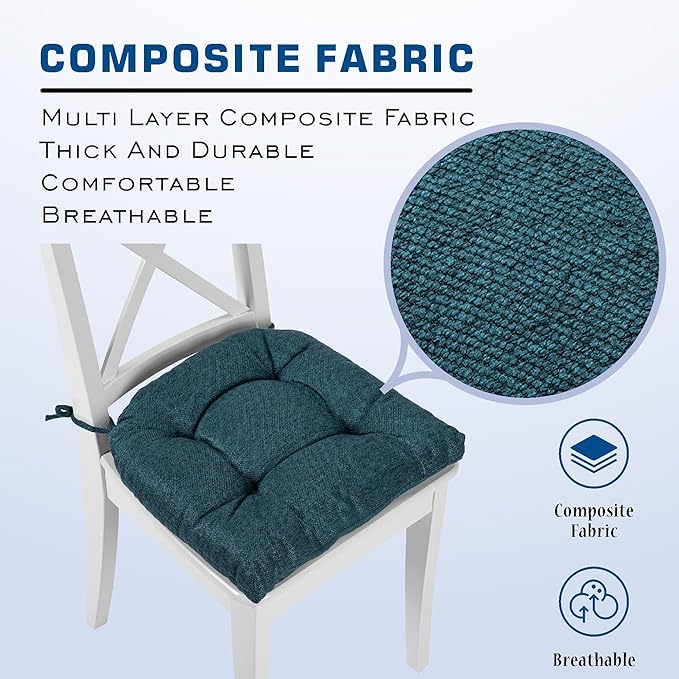 SQUARE MOON D-Shaped 3" Thick Chair Cushions, Chair Pads for Dining Chairs and Kitchen Chairs, Indoor Dining Room Seat Cushions with Ties, Machine Washable, 17" x 16" x 3", 4/Pack, Dark Green