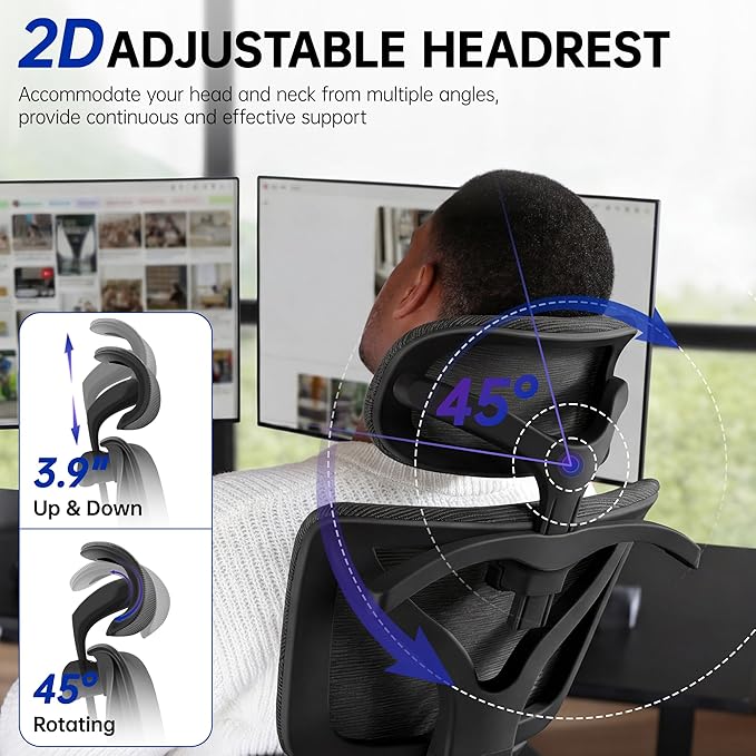 Ergonomic Office Chair, High Back Mesh Computer Chair with Comfortable Adaptive Lumbar Support, Built-in Coat Hanger, SGS Class 4 Gas Lift, Heavy Duty 300lbs for Long Hours Home Office