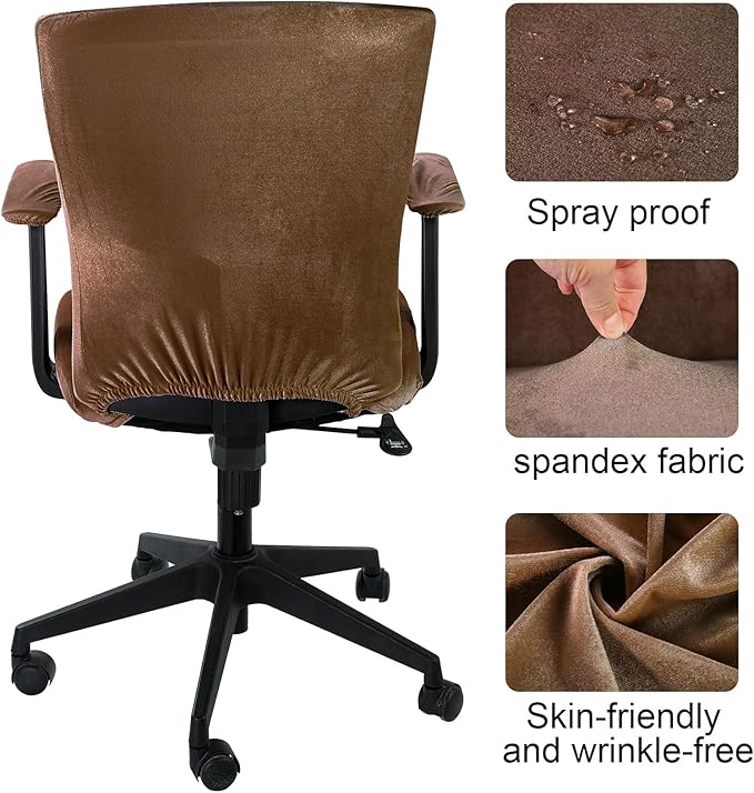 Tallew 4 Pcs Office Chair Covers Set Computer Universal Protective Stretchable Chair Seat Covers Desk Armrest Slipcovers Pads Office Cushion Backrest for Rotating(Brown)